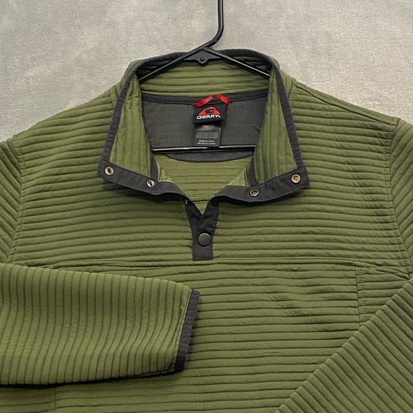 Gerry Ribbed Sweater Men XL Olive Long Sleeve Snap Henley Logo Pockets Outdoors