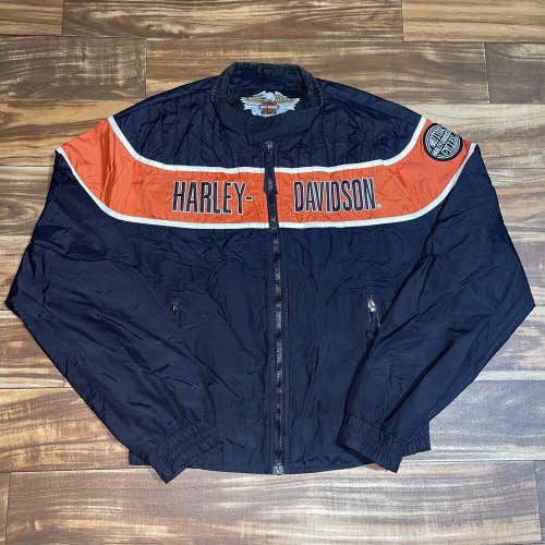 Vintage Harley-Davidson Men's Nylon Racing Jacket XL Made in USA Black/Orange