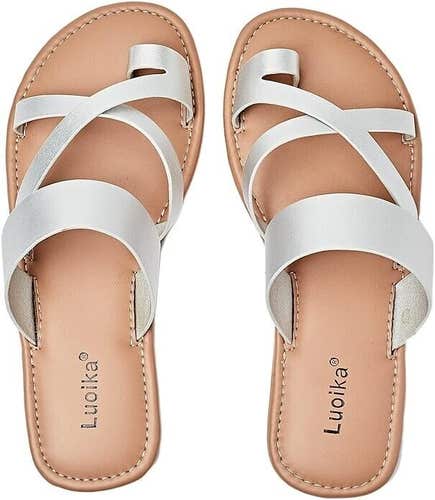 Luoika Women's Wide Width Flat Sandals, Flip Flop Slides Sandal Size 12.5