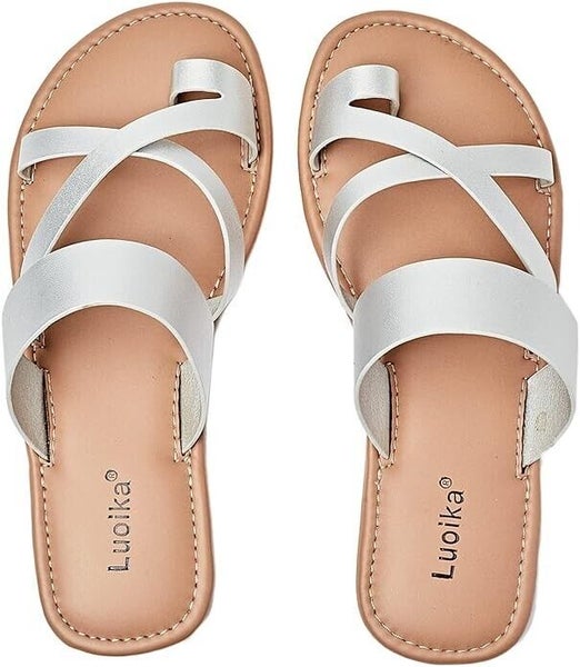 Luoika Women's Wide Width Flat Sandals, Flip Flop Slides Sandal
