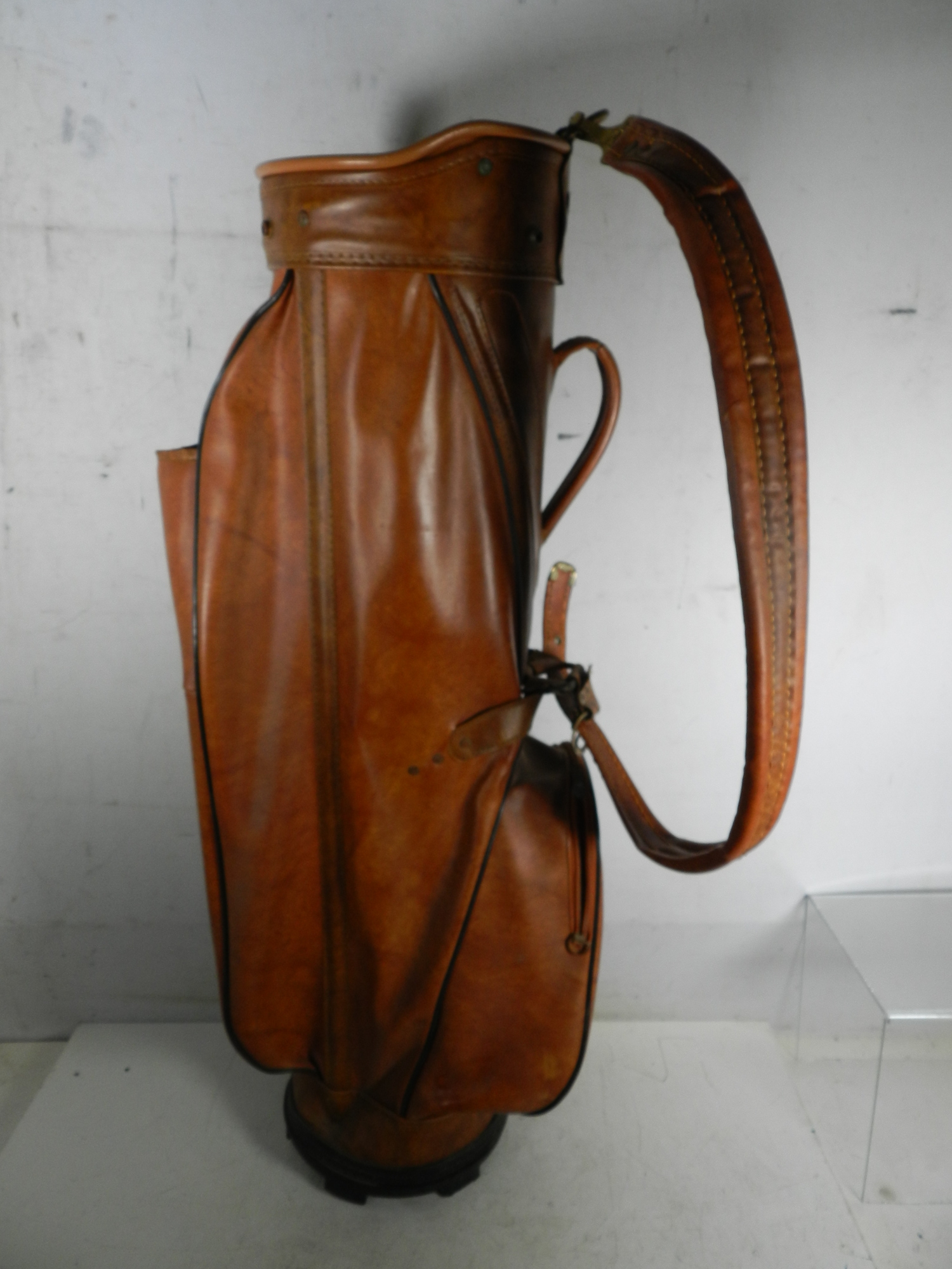 Vintage AJAY A Fuqua Company Brown Leather Golf Carry Bag 14 Way Divider System