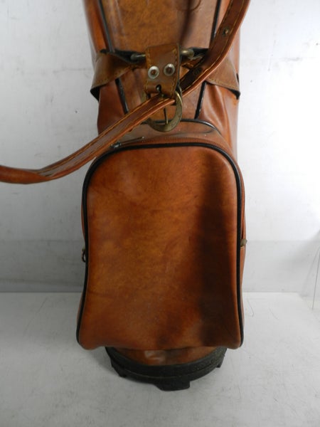 Vintage AJAY A Fuqua Company Brown Leather Golf Carry Bag 14 Way