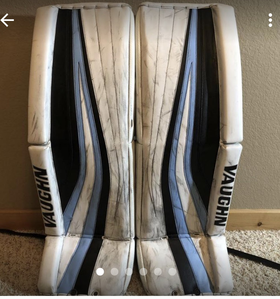 Used 34"+2" Vaughn Ventus SLR Pro Carbon Goalie Leg Pads Black & Navy Blue