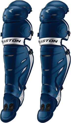 NWT Easton Pro X Catcher's Leg Guards Intermediate (Ages 12-15) Navy Blue Silver