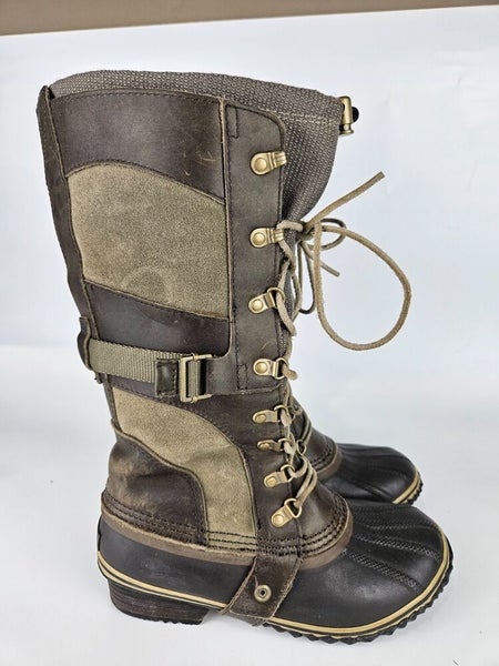SOREL Conquest Carly 2 Khaki Tall Leather Duck Boots NL2033-208  