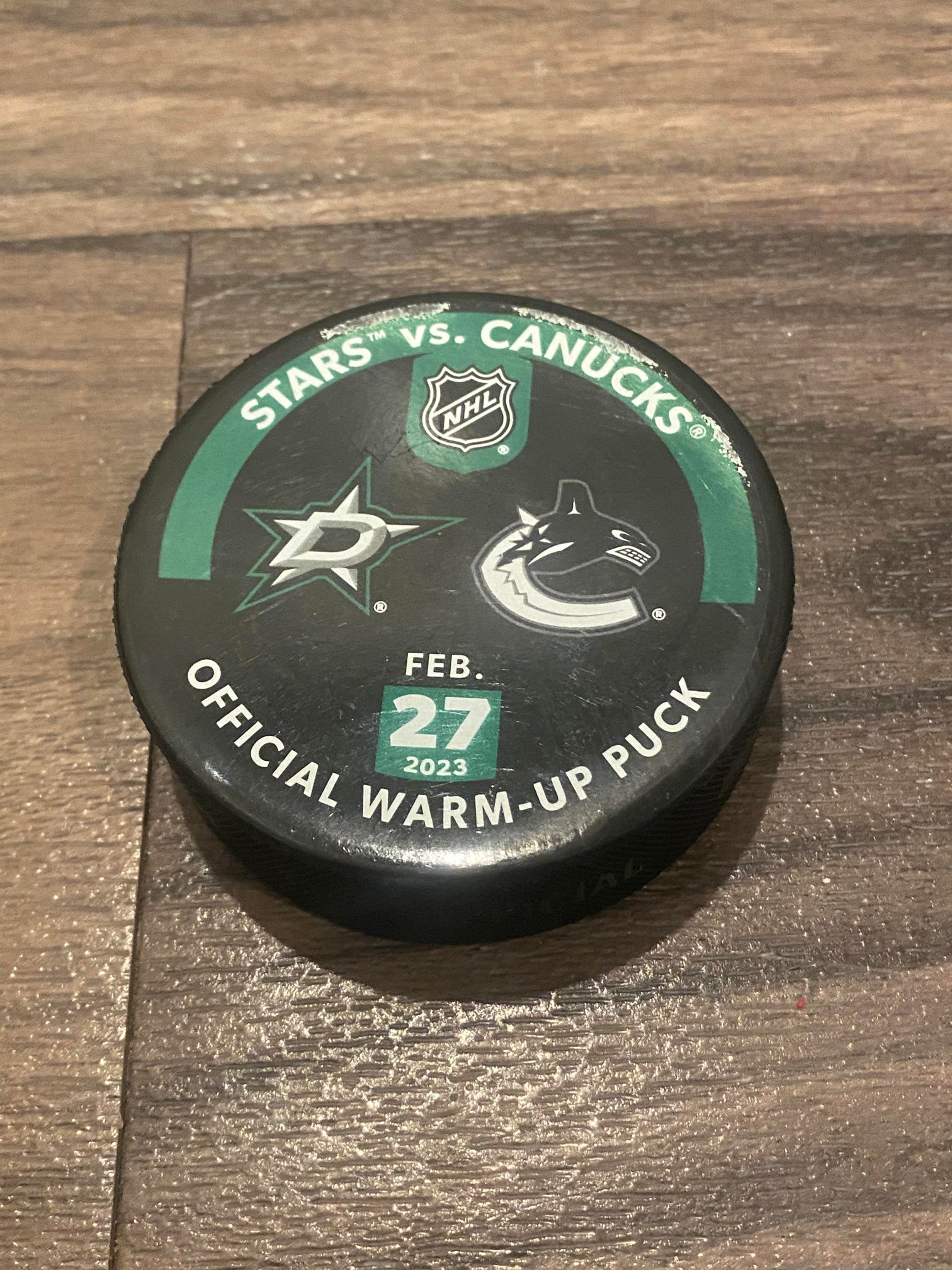 Official NHL Warm Up Puck Dallas Stars vs Vancouver Canucks