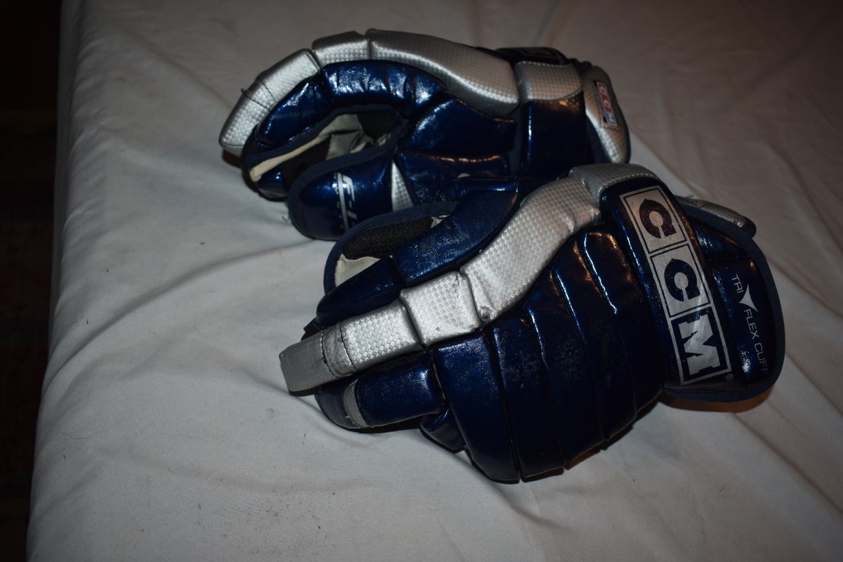 CCM Tacks 1052 Radioactive Series Hockey Gloves, Blue/Silver, Senior 14"