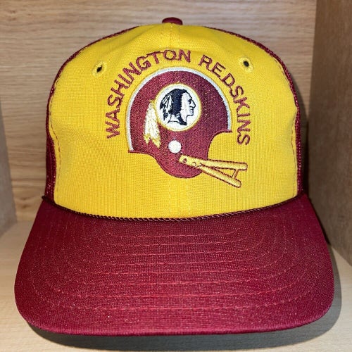 Vintage 1980s Washington Redskins Mesh Back Helmet Logo Snapback Trucker Cap Hat
