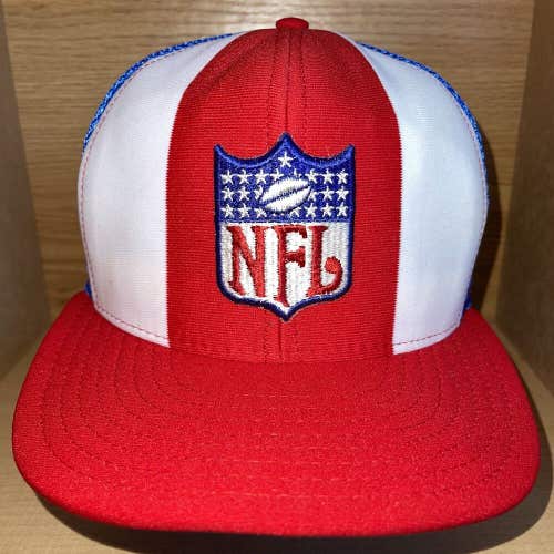 Vintage 1980s NFL Patch Football AJD Lucky Stripes Mesh Snapback Cap Hat Rare