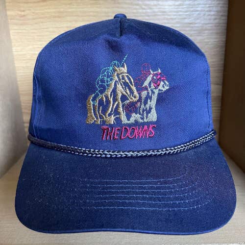 Vintage Horse Racing The Downs Racetrack Blue Embroidered Snapback Cap Hat