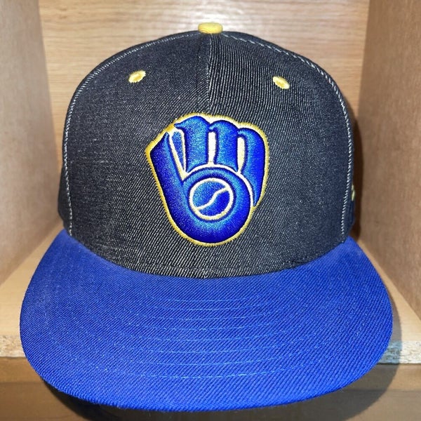 New Era Milwaukee Brewers Limited Denim Jean Fitted Hat Cap Size 7 5/8 - RARE