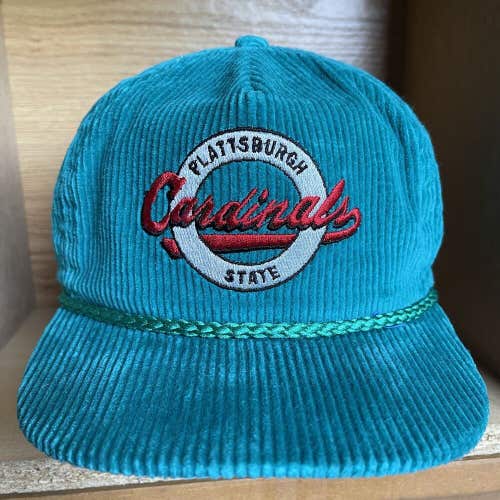 Vintage Plattsburgh State Cardinals New York Corduroy Strapback Hat Cap Script