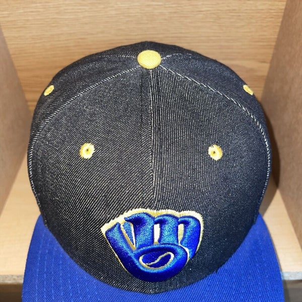 New Era Milwaukee Brewers Limited Denim Jean Fitted Hat Cap Size 7 5/8 - RARE
