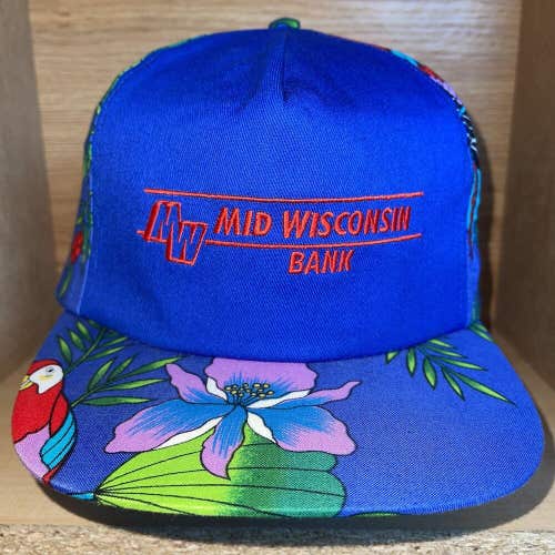 Vintage Mid Wisconsin Bank Floral Strapback Hat Cap