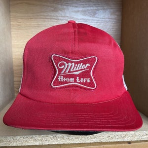 Vintage Miller High Life Mesh Patch Snapback Trucker Hat Cap Red Beer 80s