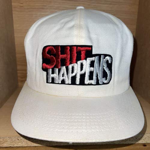 Vintage 1980s Sh*t Happens Snapback Patch Mesh Trucker Cap Hat
