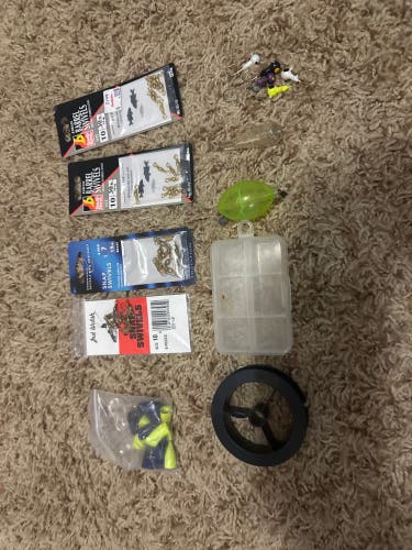 Fishing Equipment With Swivels, Sinkers, String, And More