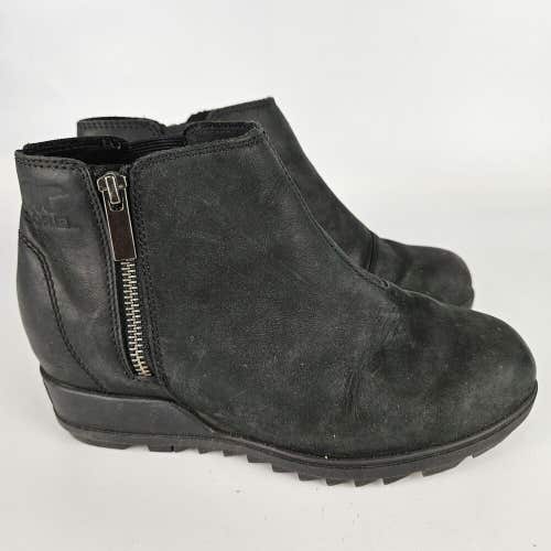 SOREL Evie Zip Wedge Black Leather Bootie Ankle Women's Size 7.5