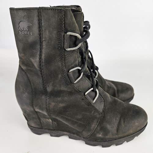 Sorel Joan Of Arctic Wedge II Ankle Boots Women's 8.5 Black Leather NL3018-010
