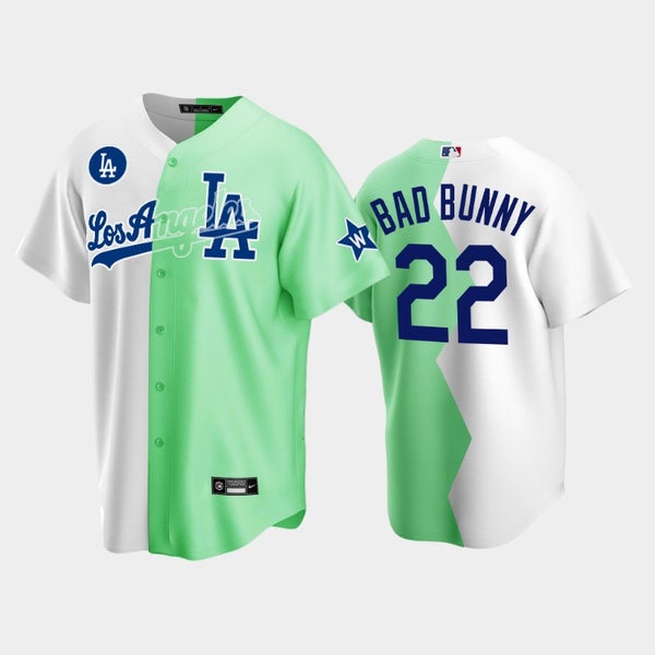 Bad Bunny #22 Los Angeles Dodgers Green/White 2022 Split Fashion Jersey -  Cheap MLB Baseball Jerseys