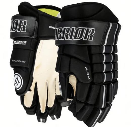 New $129 Warrior FR Alpha Pro Senior Black Ice Hockey Gloves 13”