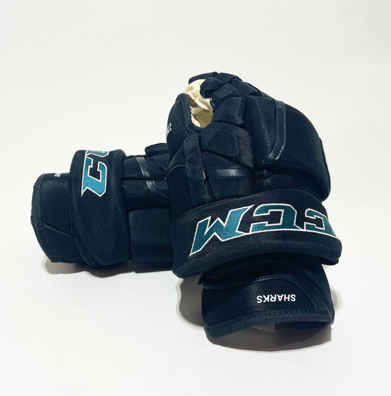 New 14” CCM HG12PP NHL Pro Stock Gloves - San Jose Sharks