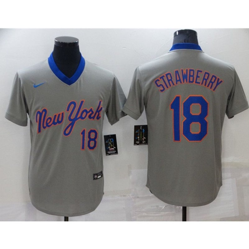 Throwback New York Mets Darryl Strawberry #18 Mens Large Baseball Jersey