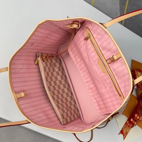 Louis Vuitton Neverfull Checkerboard Handheld Shoulder Bag Cherry Blossom  Pink