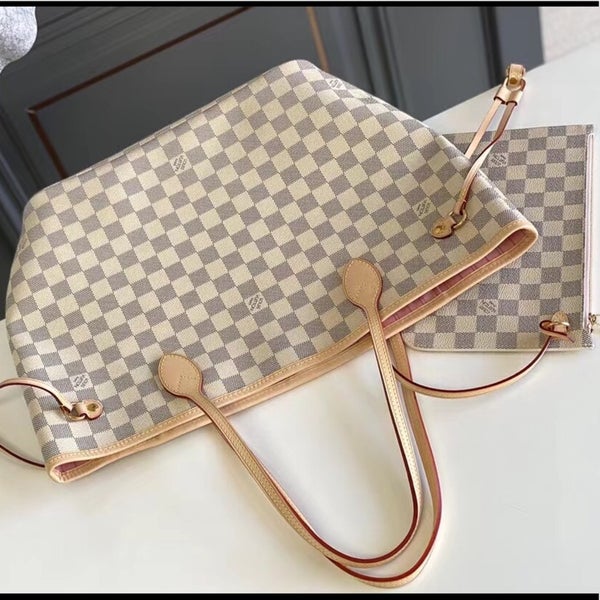 Louis Vuitton Neverfull Checkerboard Handheld Shoulder Bag Cherry Blossom  Pink