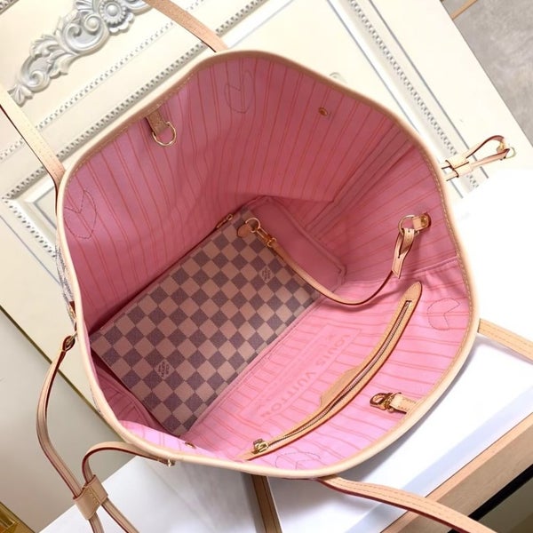 Louis Vuitton Damier Azur Neverfull mm, Pink, One Size