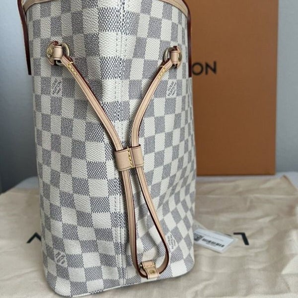 Louis Vuitton Neverfull Damier Azur Mm White Coated Tote