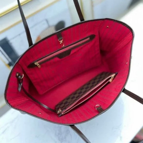 Louis Vuitton Damier Ebene Neverfull MM Cherry Fashion Leather Shoulder  ToteBag