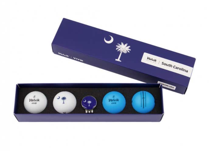 Volvik Vivid South Carolina Golf Balls (White/Blue, 4pk) Gift Set NEW