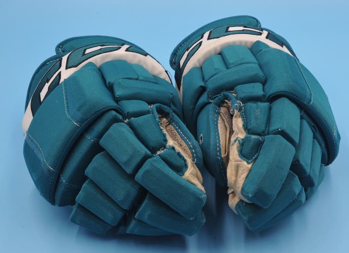 San Jose Sharks Megna Teal Game Worn Pro Game-Used Gloves NHL