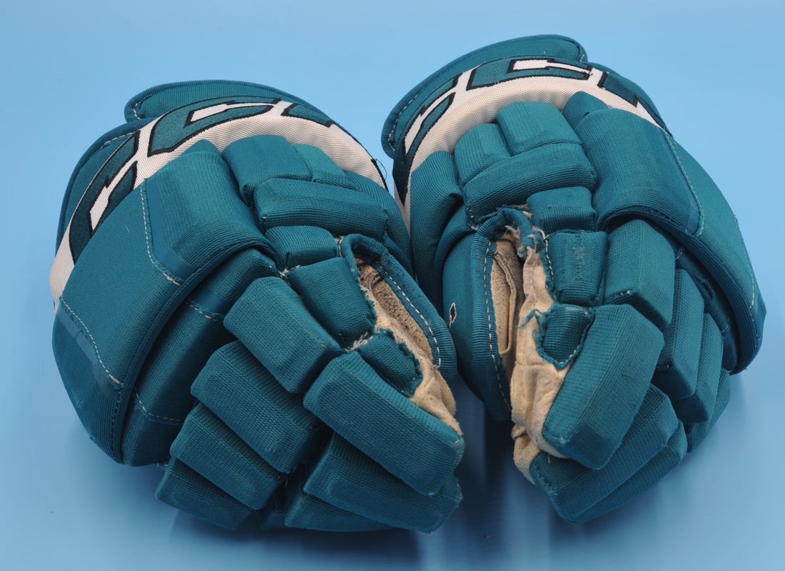 San Jose Sharks Megna Teal Game Worn Pro Game-Used Gloves NHL