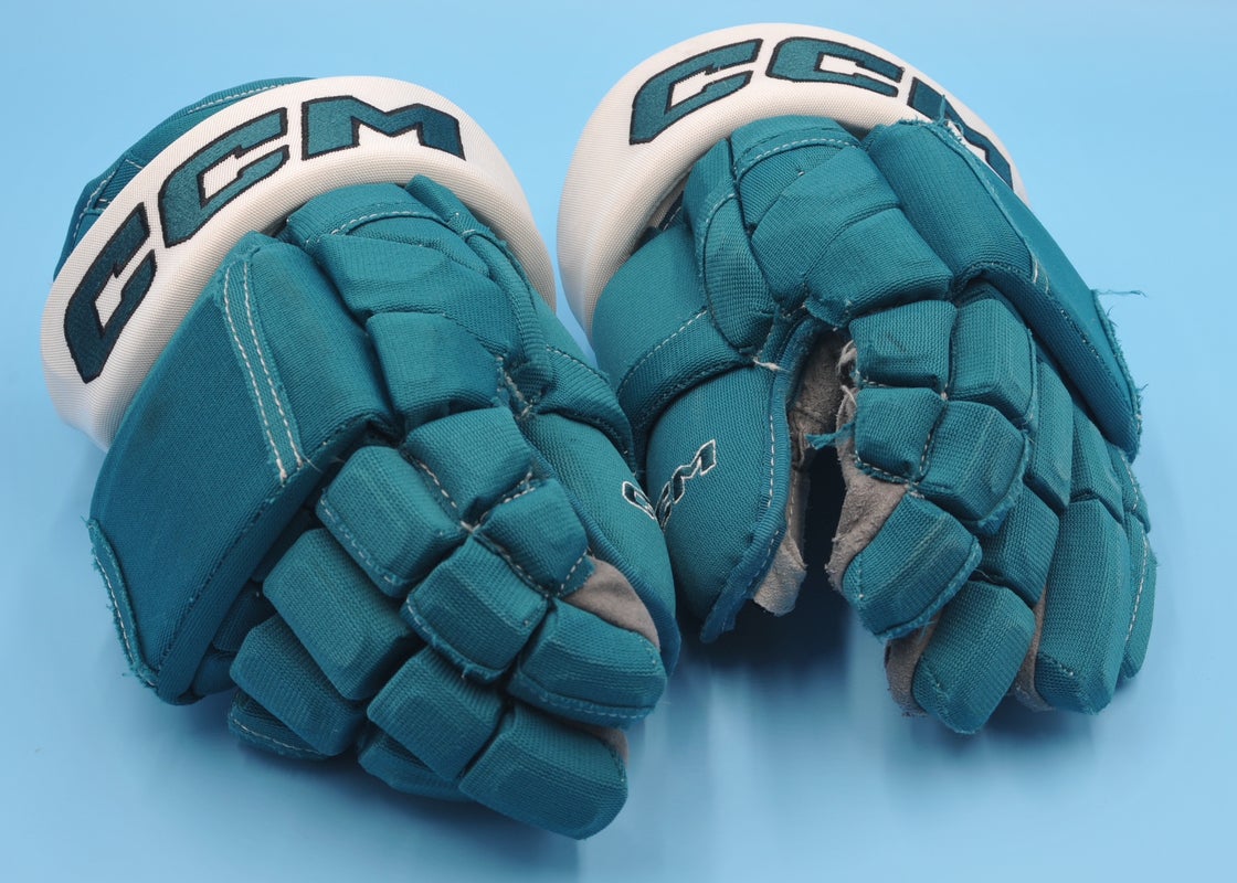 San Jose Sharks Bonino Teal Game Worn Pro Game-Used Gloves NHL