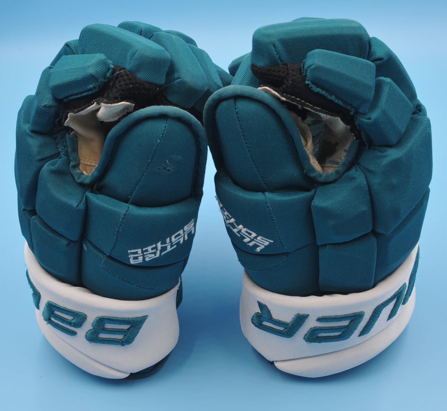 San Jose Sharks Bauer Knyzhov Teal Game Worn Pro Game-Used Gloves NHL
