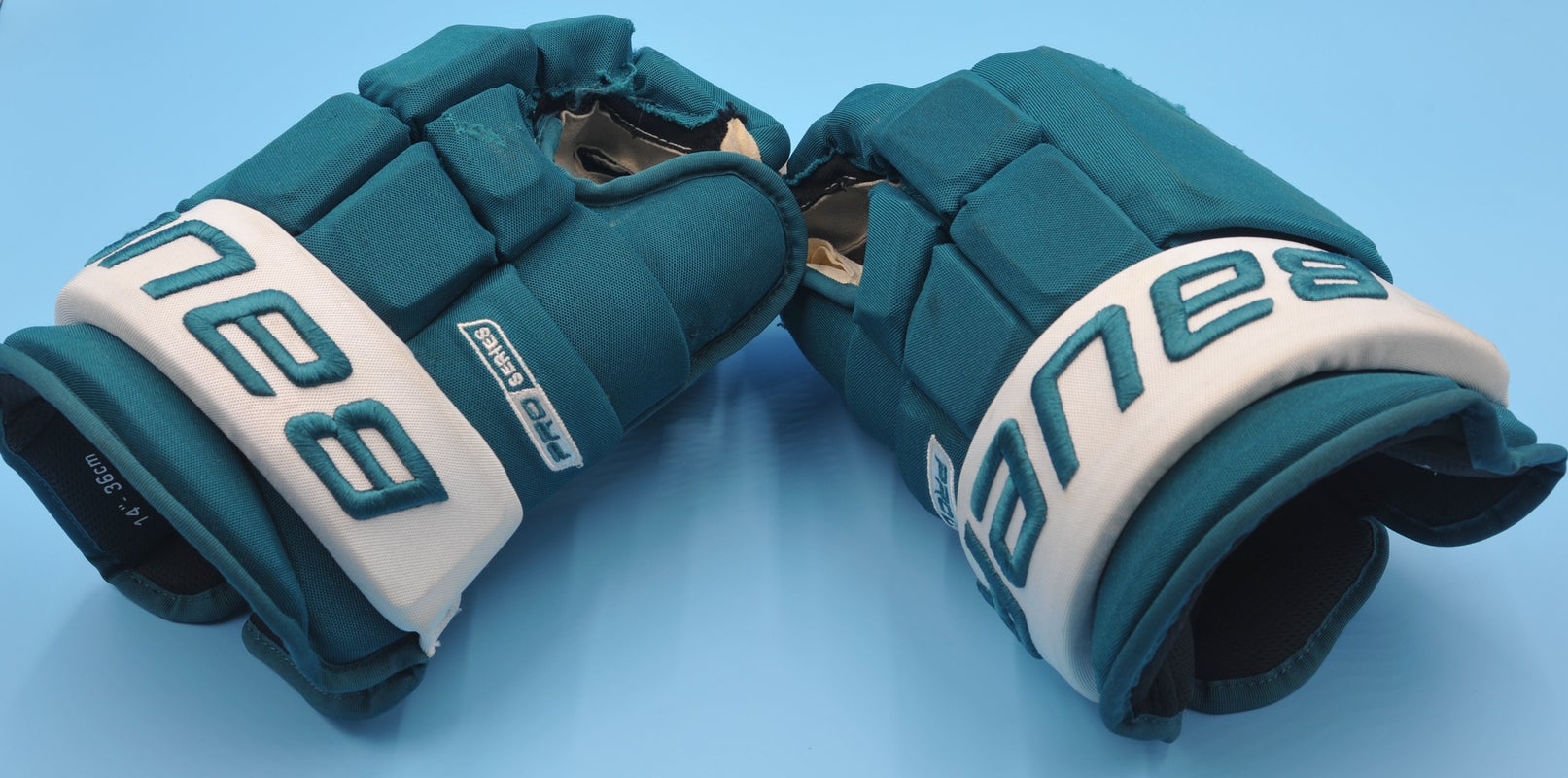 San Jose Sharks Bauer Nieto Photomatched Teal Game Worn Pro Game-Used Gloves NHL