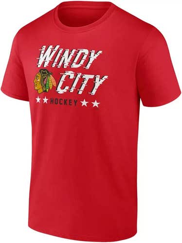 NHL Chicago Blackhawks Ice Cluster Red T-Shirt L Large WINDY CITY MENS FANATICS