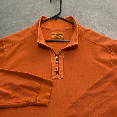Tommy Bahama Jeans Sweater Men XL Texas Orange 1/4 Zip Long Sleeve Pullover Dad