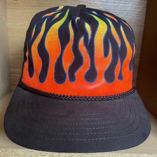 Vintage Flames On Fire Snapack Hat QGP The Final Detail RARE Cap Flaming Heat