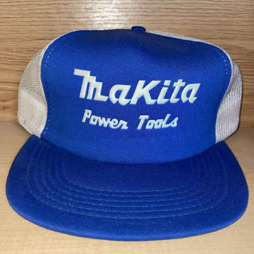 Vintage 90s Makita Power Tools Snapback Trucker Hat Cap Blue Mesh