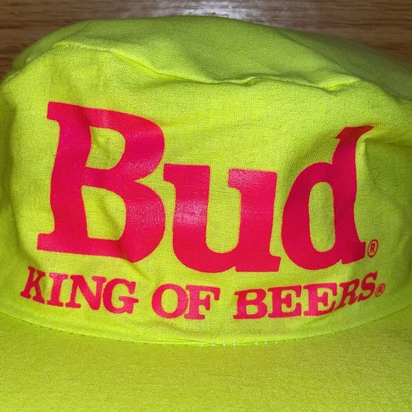 Vintage 1980s Bud King of Beers Neon Green Painter Strapback Hat USA Cap