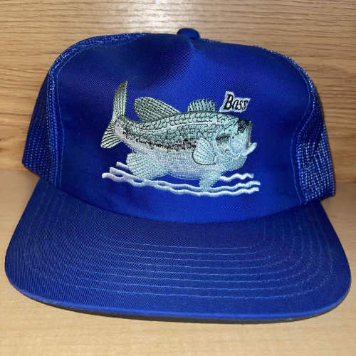 Vintage Bass Fish Embroidered Fishing Angler Trucker Patch Hat Cap USA