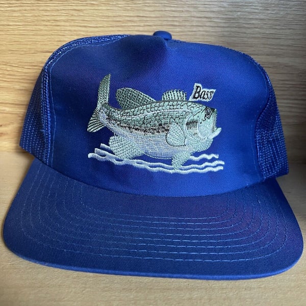 Vintage Bass Fish Embroidered Fishing Angler Trucker Patch Hat Cap USA