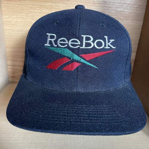 Vintage 90s Reebok Embroidered Logo Spellout Snapback Hat RARE Wool Cap
