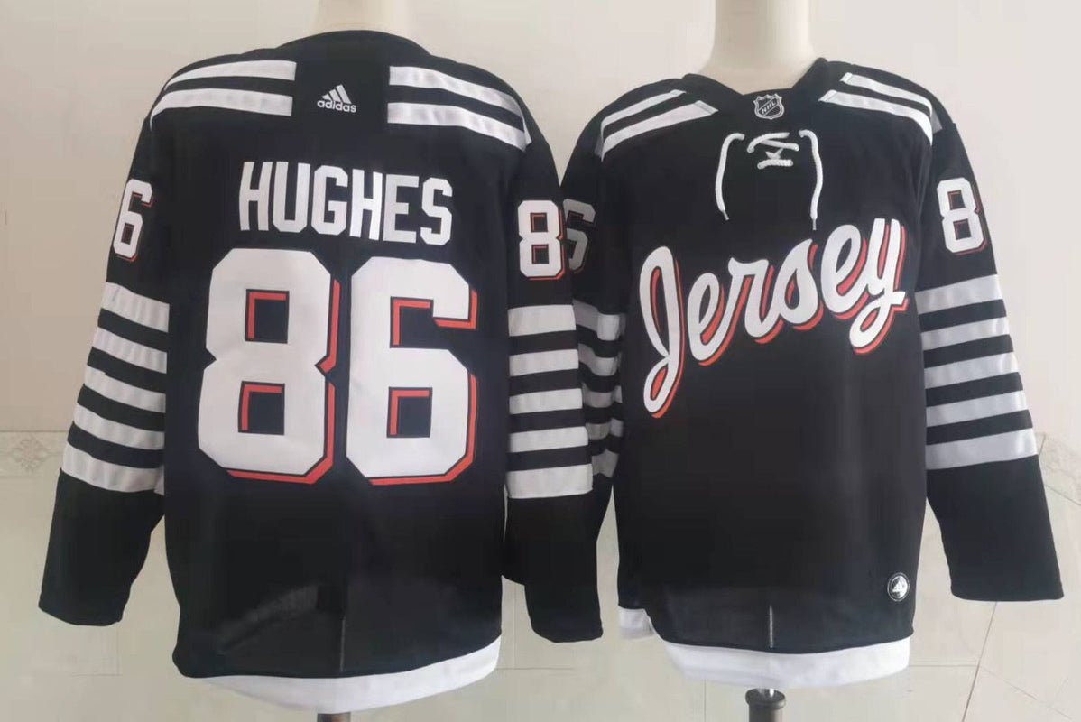 Jack Hughes New Jersey Devils Hockey  Jersey Black Size 52 Throwback