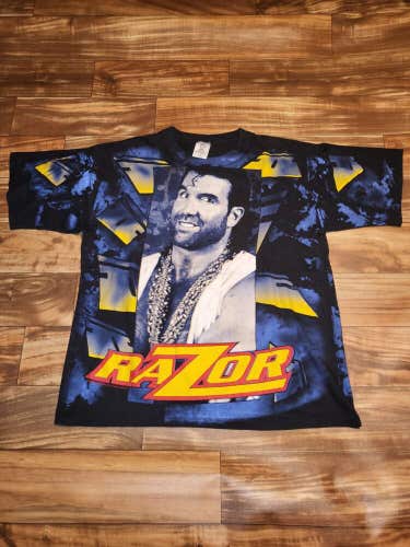 Vintage RARE 1995 Razor Ramon Scott Hall WWF Wrestling All Over Print Shirt L/XL