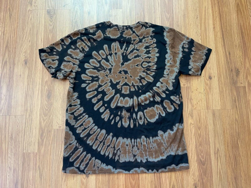 Black Brown Bleach Tie Dye Spiral Design T-shirt. Size Large, Medium. 