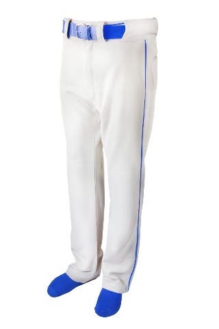 Martin Sports YOUTH Baseball / Softball Belt Loop Pants, WHITE with ROYAL Piping